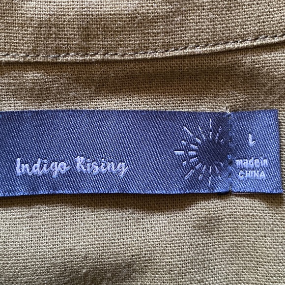 Indigo Rising Linen Blend Olive Button Up Shirt Top - Picture 6 of 7
